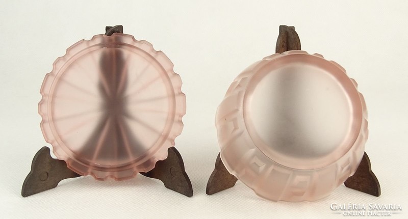 0Q074 Régi cseh art deco rózsaszín üveg bonbonier