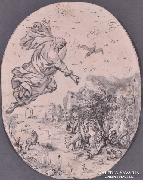 Ádám és Éva a paradicsomban, 17. század, tusrajz
