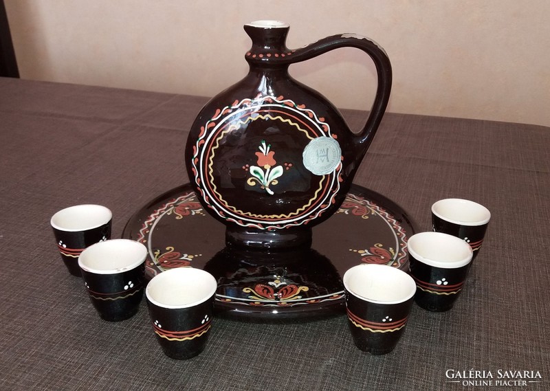 Hódmezővásárhely majolica Balatonfüred memorial ceramic brandy set