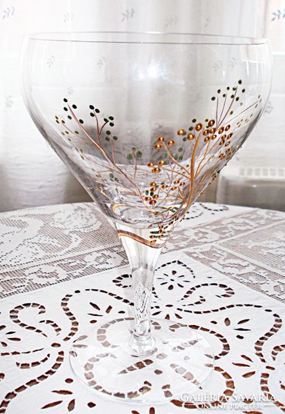Decorative, enamel-painted blown glass goblet