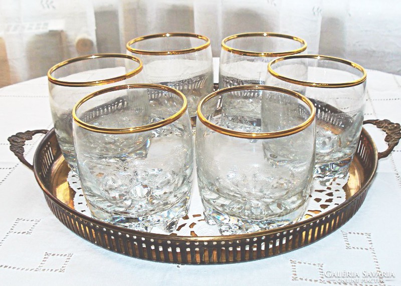 Elegant glazed glasses with acid etching, 6 pcs
