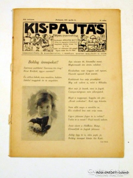 1927 április 15  /  KISPAJTÁS  /  RÉGI EREDETI MAGYAR ÚJSÁG Szs.:  4532