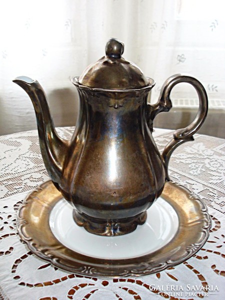Silver-plated mocha pot and serving plate