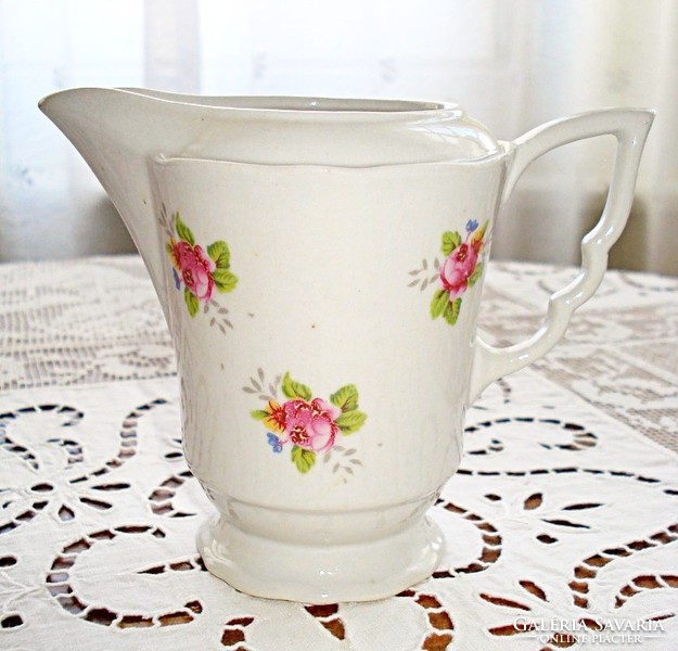 Zsolnay, elf-eared, pink porcelain cream jug