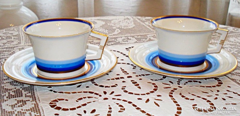 Art deco Meissen porcelain tea cups with saucers