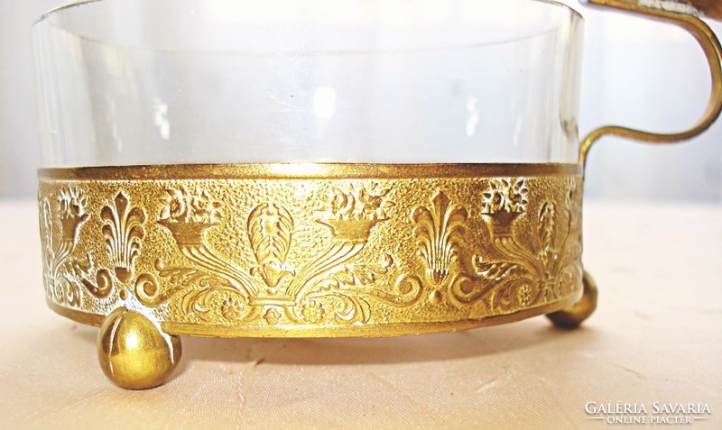 Antique, fire-gilded ashtray, ashtray with glass insert