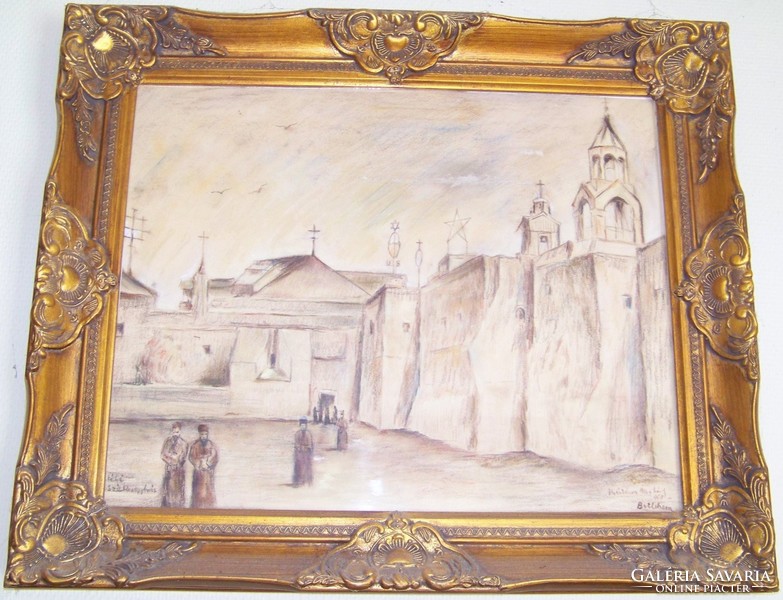 MÉSZÁROS MIHÁLY (1901 – 1982) Betlehem jelzett, pasztell papír kerettel együtt 63 cm X 52 cm jelzett