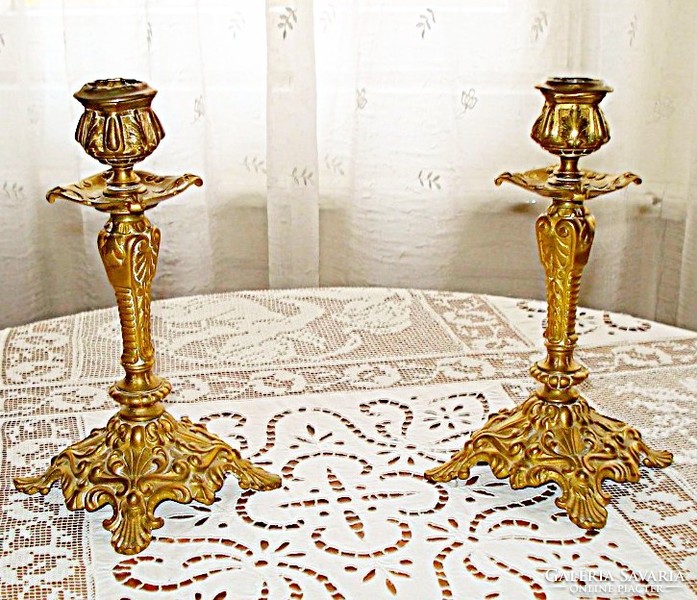 Pair of old, elegant bronze candle holders