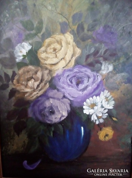 Virágok kák vázában c.  festmény,  csendélet