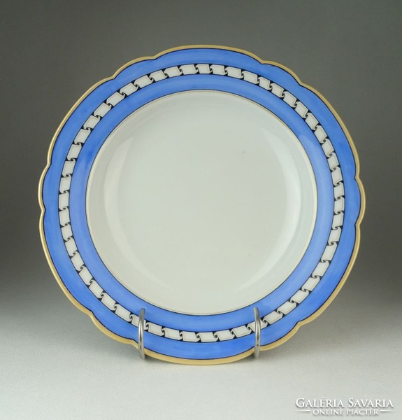 0Q909 Antik kék szegélyes porcelán levesestányér