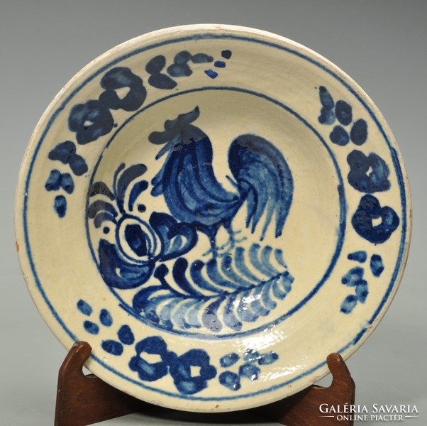 Korondi blue rooster wall plate, Tófalvi Lajos, marked