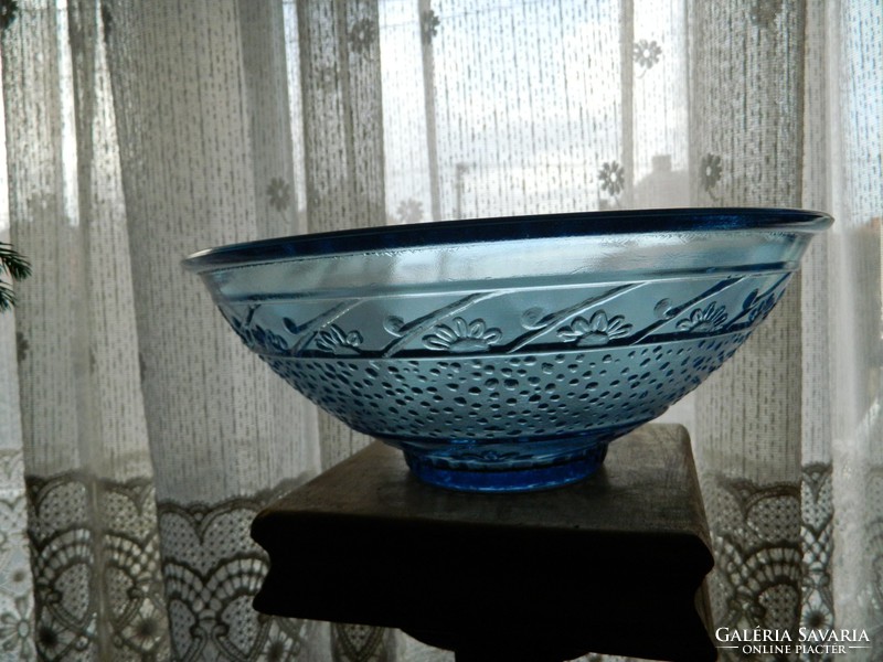 Large pale blue glass fruit bowl