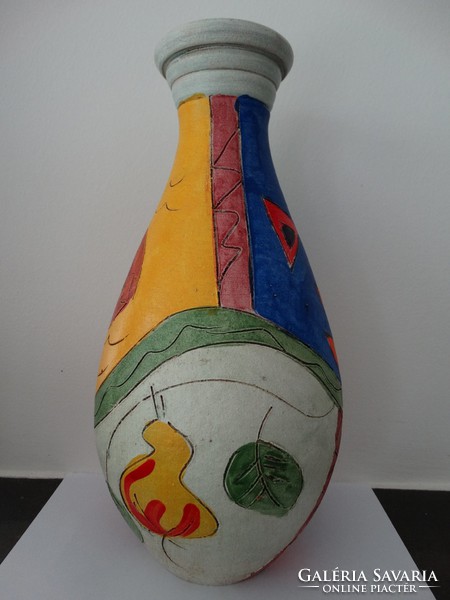 Kézzel festett, spanyol kerámia váza a 70-es évekből