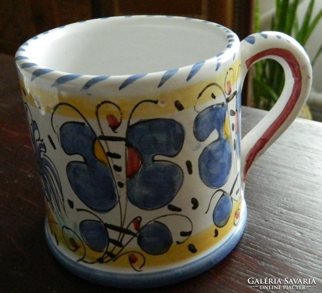 Hand painted meran mug with rooster pattern