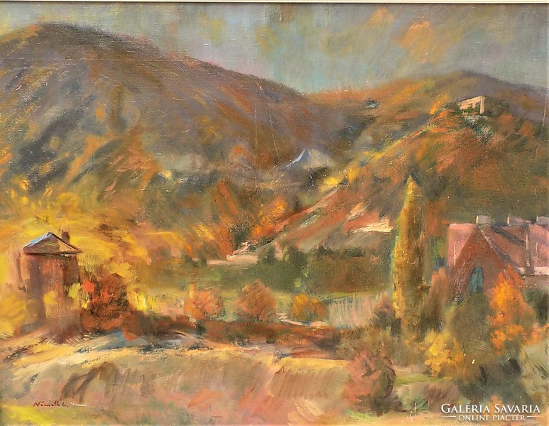 Németh László ( 1913-) Tájkép c. olajfestménye 86x66cm Eredeti Garanciával