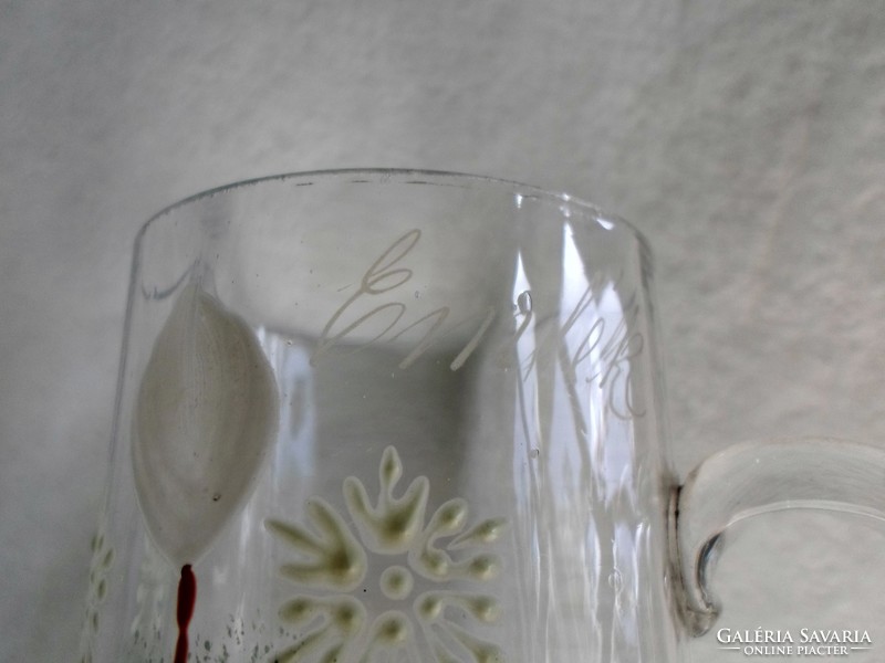 A commemorative cup from the turn of the century, with wavy walls, hand-painted, flawless rim