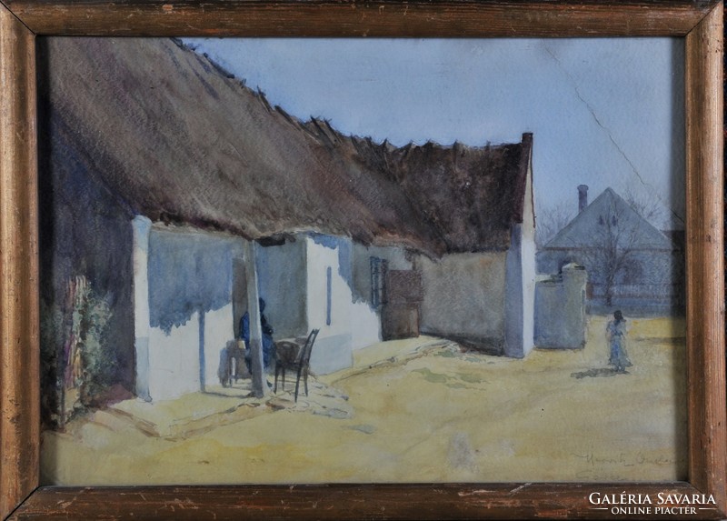 Attributed to oszkár Herritz (1883- ?): Farmyard, watercolor