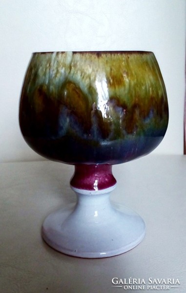 Kerámia talpas pohár, kehely, 11 cm magas
