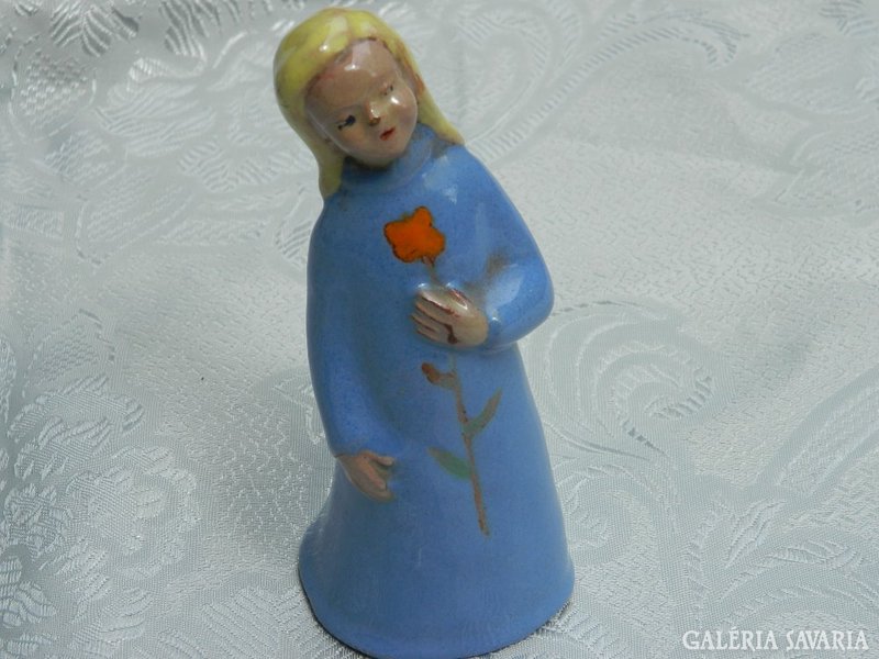 Antique ceramic figure: little girl with flowers