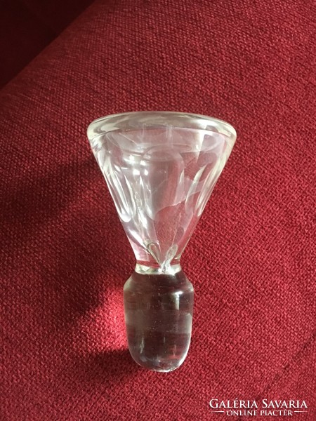 Torn, engraved, glass butelia with a stopper from the vintage era