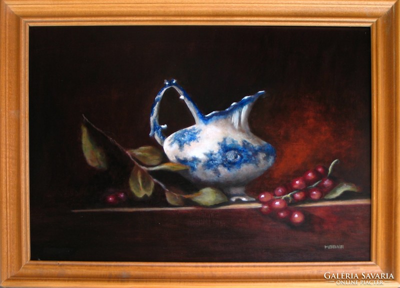 Moona Csendélet korsóval és szőlővel EREDETI Moona festmény