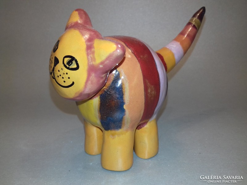 Now it's worth taking! Ceramic kitten cat with colorful stripes, lovely marked kitten, an excellent gift for kitties