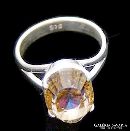 Mystic topaz stone ring, yellow-pink color