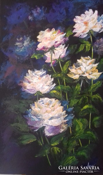 Rózsák a kertben 1. című  festmény,  csendélet