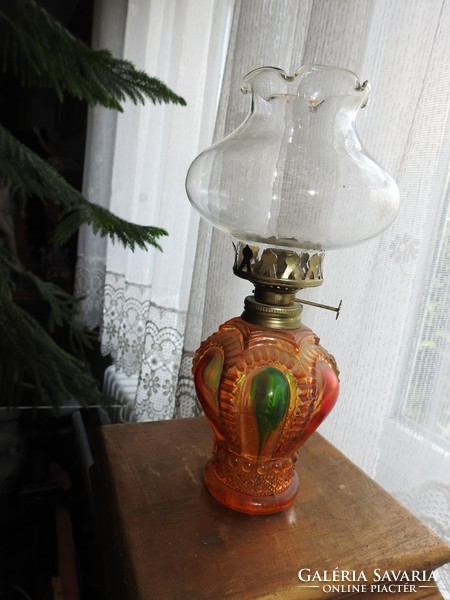 Hong Kong hand-painted kerosene lamp (glass): 26 cm high