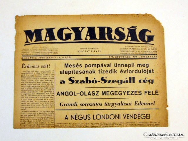 1936 május 12  /  MAGYARSÁG  /  RÉGI EREDETI ÚJSÁG Szs.:  6583