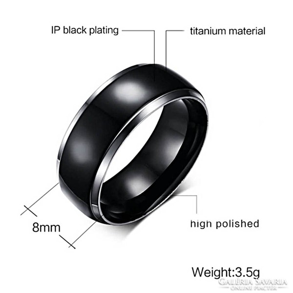 Black titanium ring with silver rim