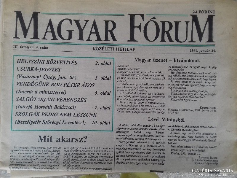 Magyar Fórum közéleti hetilap 1991.január 24-i példány