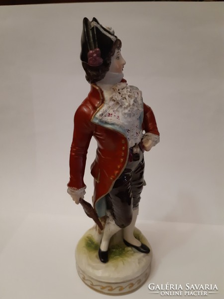 Nápolyi rokokó jelzett porcelán antik férfi figura Napóleon kalapban 18 cm 1880-1900 1.