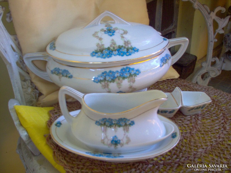 Art Nouveau porcelain soup bowl, sauce and salt holder