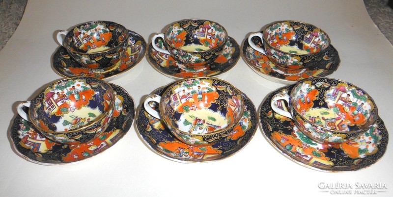 Hand-painted teacup set with oriental life pictures - 6pcs