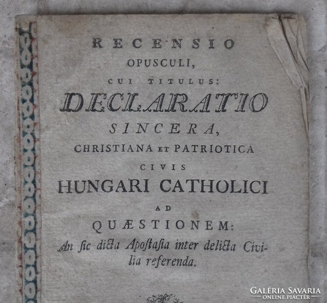 Declaratio sincera latin nyelvű, 1790-ből.