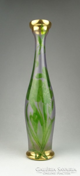 0R901 Régi kézzel festett aranyozott üveg váza