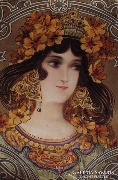 Szecessziós Art Nouveau színezett litográfia korabeli 1899 ritka Mary Golay