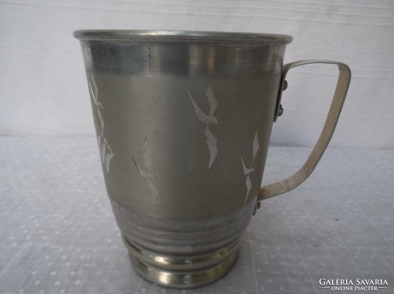 Mug - 3.5 dl - metal - double-walled - old - German - engraved - warming