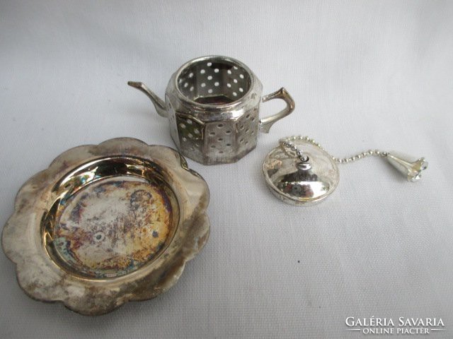Teafű tartó pici kanna - Ezüstözött Angol használati tárgy.