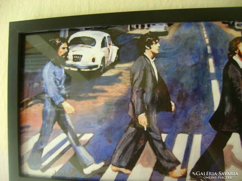 Beatles együttes tagjairól készült  LEGHÍRESEBB  FOTÓJA ,híres kép keretben