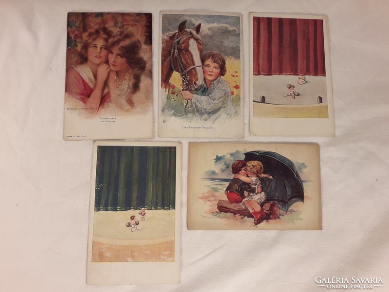 Five antique postcards
