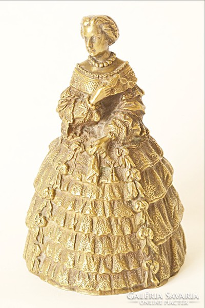 Bronz szobor cselédcsengő Hölgy lornyonnal barokk öltözékben