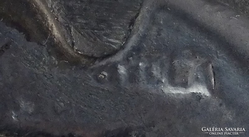 0T354 Régi fekete ónmázas kerámia váza GYULA 1932