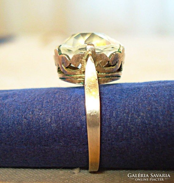 Antique gold ring with diamond-cut rock crystal