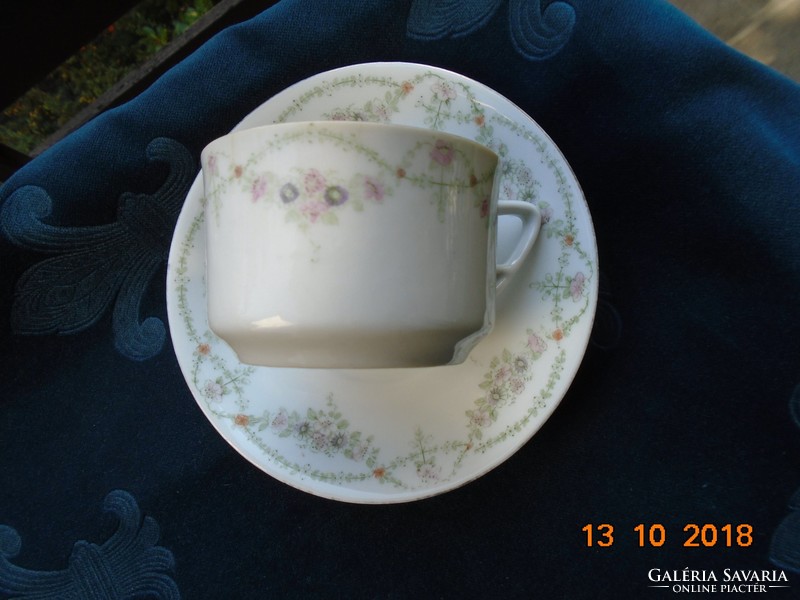 1899 Eichwald Hand Numbered Art Nouveau Garland Tea Cup with Coaster