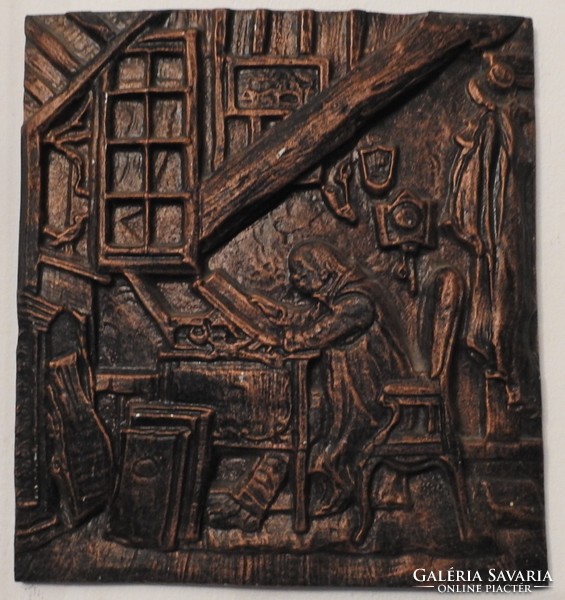 A scientist at work - bronzed heavy mural - wall relief