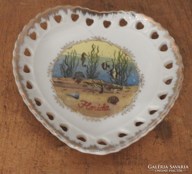 Antique Florida souvenir - heart-shaped wall plate with Florida marine life -