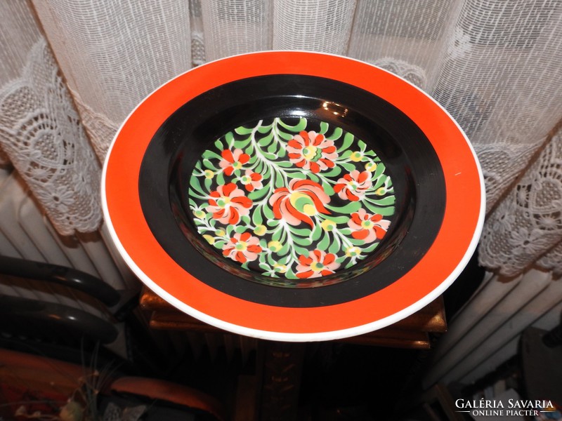 Hollóháza hand-painted large deep plate with Kalocsa pattern wall decorative plate - decorative bowl