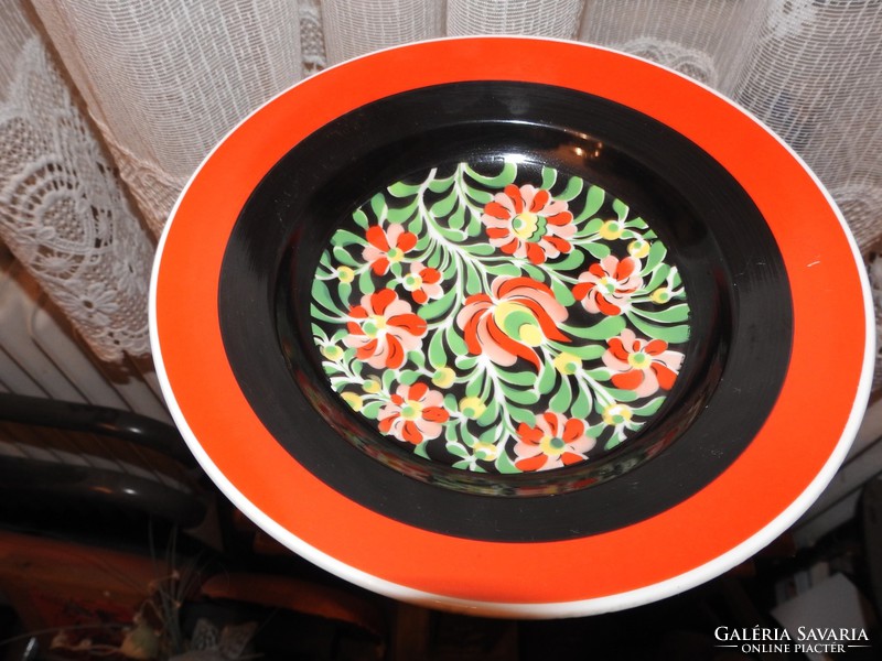 Hollóháza hand-painted large deep plate with Kalocsa pattern wall decorative plate - decorative bowl